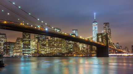 Brooklyn bridge at dusk, New York City.