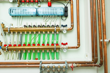 underfloor heating control system in boiler-room