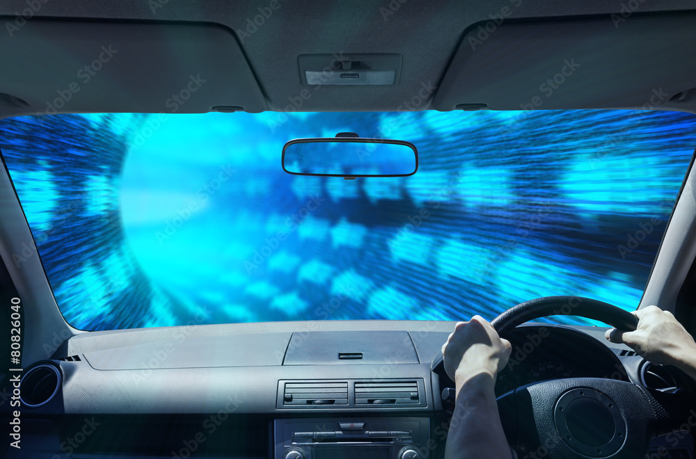 Wall mural Driving in a digital tunnel