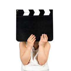 Kid holding clapper board