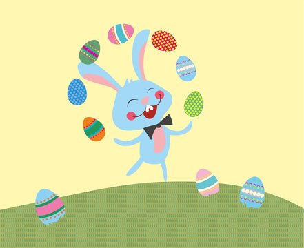 Funny bunny rabbit and Easter eggs