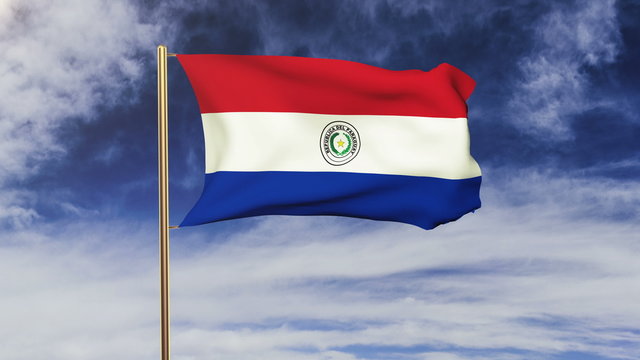 Paraguay flag waving in the wind. Green screen, alpha matte