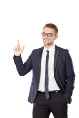 Young businessman get inspiration, isolated