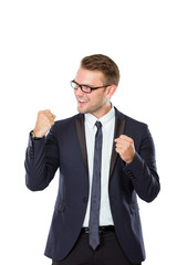 happy young businessman celebrating victory
