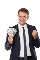 Young businessman with dollar on his hands