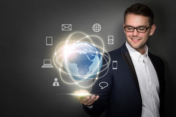 businessman connected through