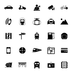 Land transport related icons on white background