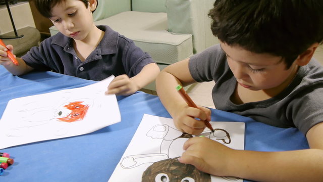 Young Boys Coloring Bear Drawings