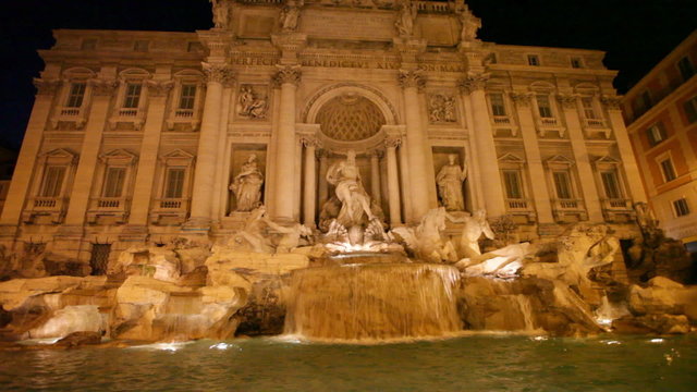Rome. The fountain of Trevi in evening lighting.