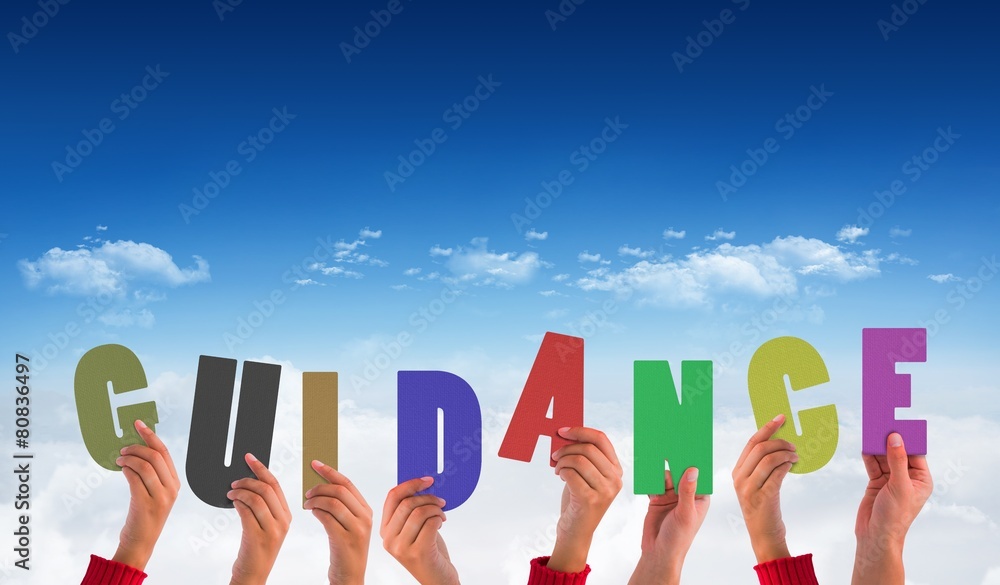 Poster composite image of hands holding up guidance