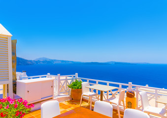 View from terace in Oia tof Santorini island in Greece