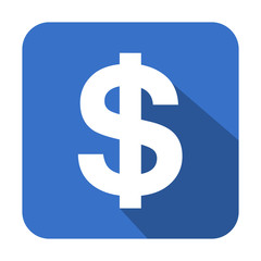 Obraz premium Icono cuadrado azul dolar con sombra