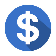 Icono redondo azul dolar con sombra