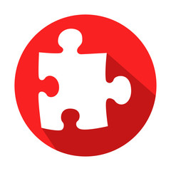 Icono redondo rojo puzzle con sombra