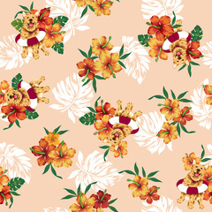 Obraz premium ハイビスカスとイヌ