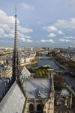 View of Paris from top Notre Dame in the autumn evening