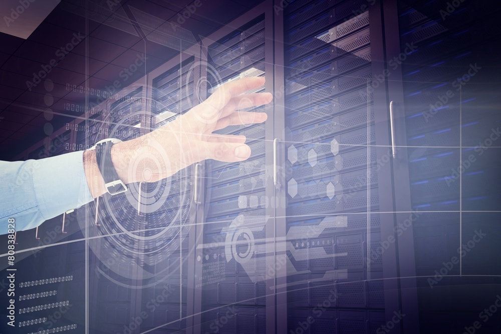 Poster composite image of businessman showing with his hand