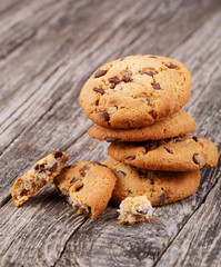 Tasty cookies on a wooden table.