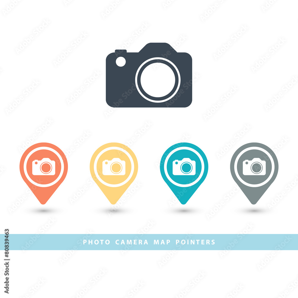Poster Map pointer with a photo camera icon.