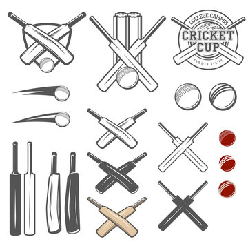 Set of cricket team emblem design elements