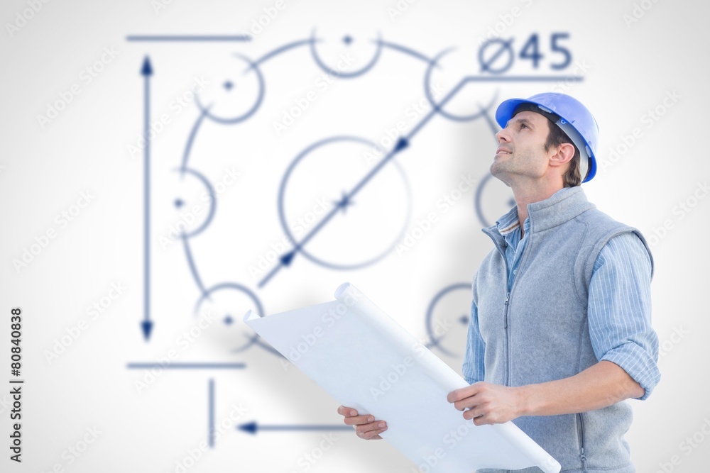 Poster Composite image of architect with blueprint