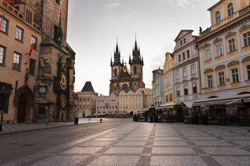 Old town square with  city hall of Prague