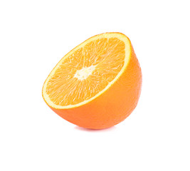 Half orange fruit on white background, fresh and juicy