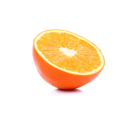 Half orange fruit on white background, fresh and juicy