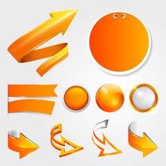 Set orange arrows, labels and stickers, buttons, icons.
