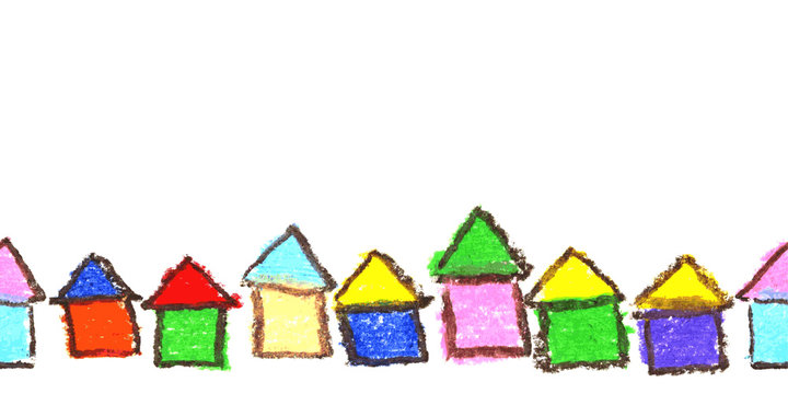 Child's drawing of houses. Seamless border. Vector.