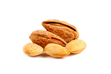 tasty almonds nuts isolated on white background