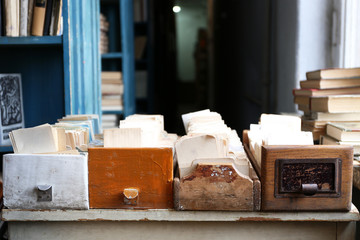 Catalog cards in library, closeup