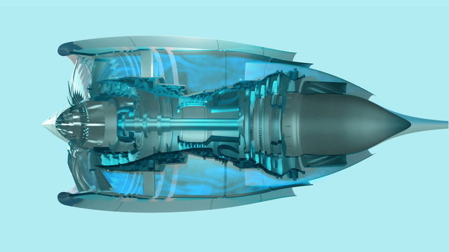 Commercial jet engine animation cross section view
