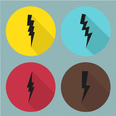 Flat lightning symbols set. Vector.