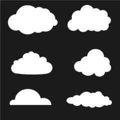 Vector illustration of clouds collection. White shapes on black