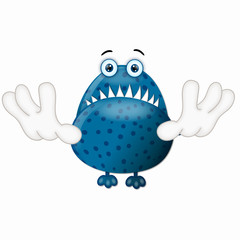 Funny Monster Cartoon Character Illustration blue