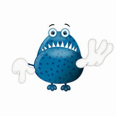 Funny Monster Cartoon Character Illustration blue