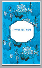 decorative greeting card with blue flowers and text