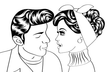 pop art cute retro couple in comics style