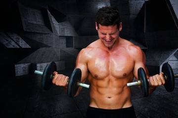 Fototapeta na wymiar Composite image of bodybuilder lifting dumbbells