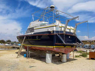 repair of a large ship in dry dock, Cyprus