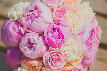 bridal bouquet of peonies and roses