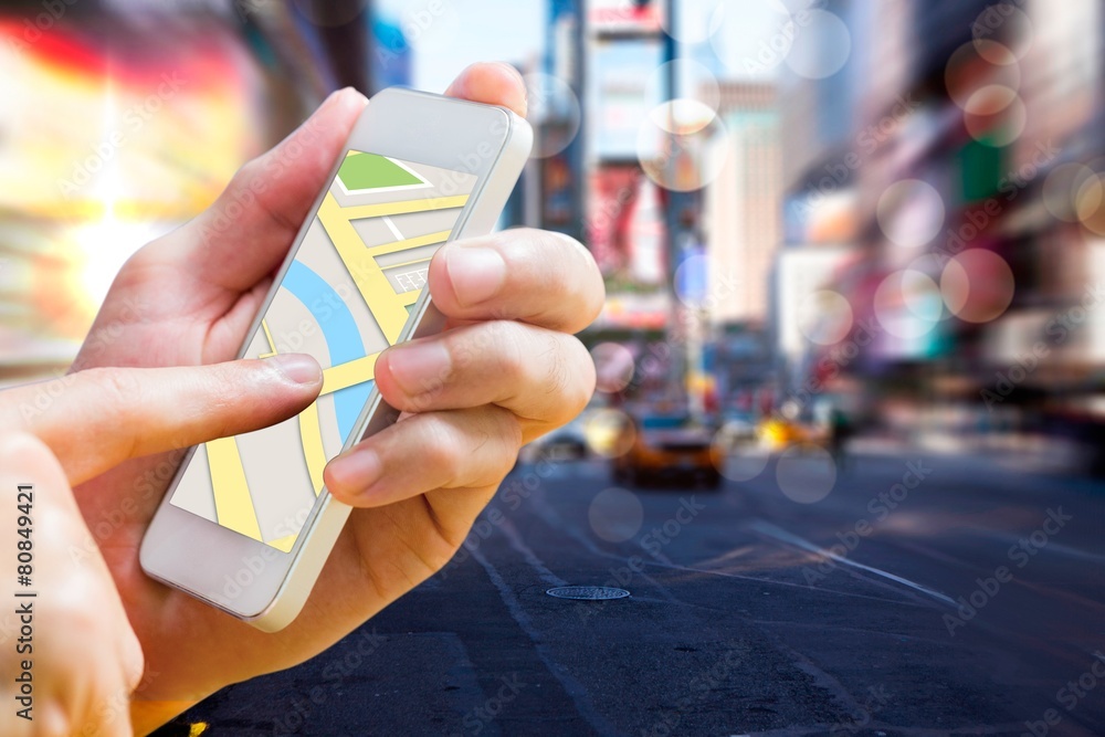 Aufkleber Composite image of man using map app on phone
