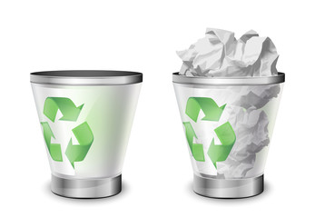Trash bins, full and empty. Vector illustration