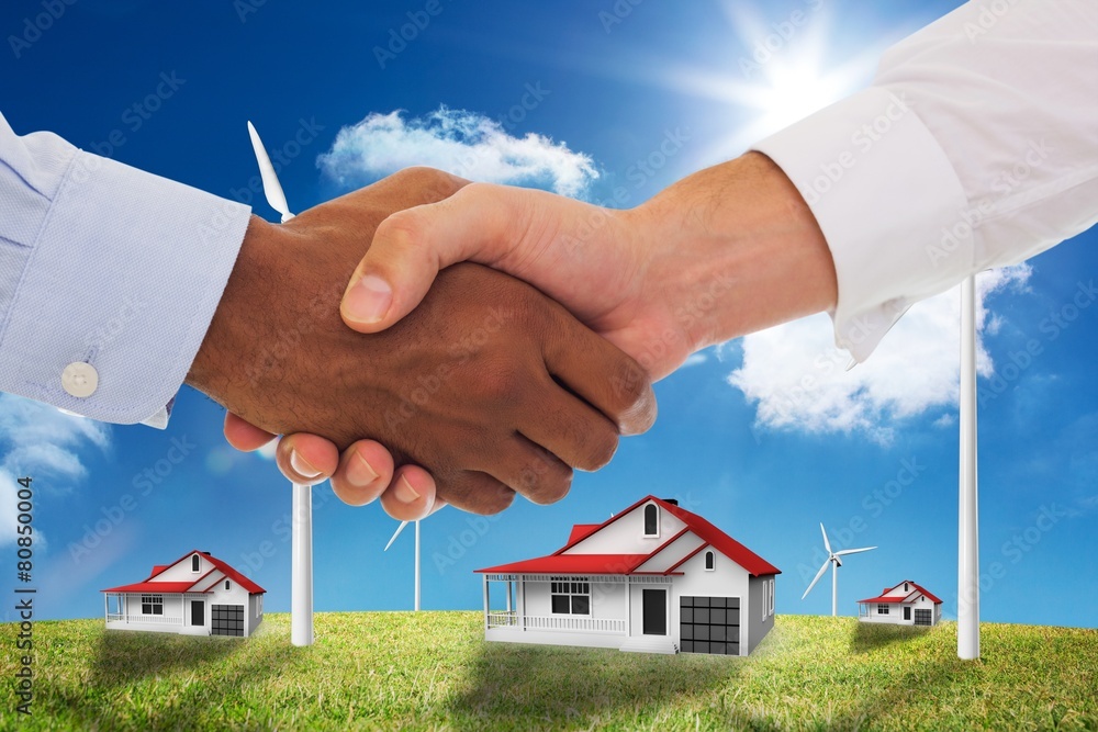 Poster composite image of close-up shot of a handshake in office