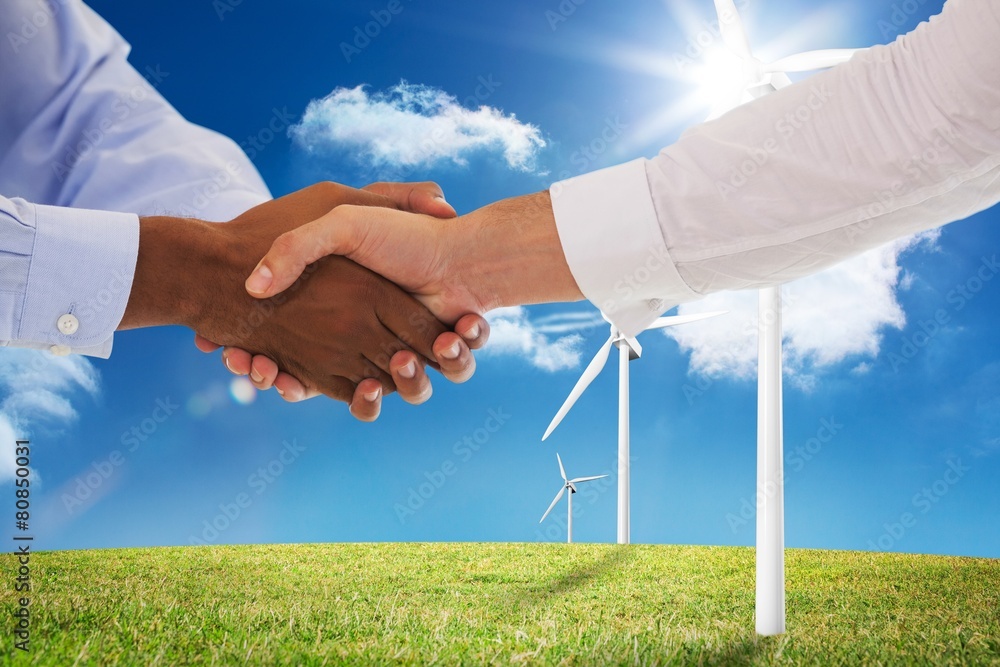 Poster composite image of close-up shot of a handshake in office