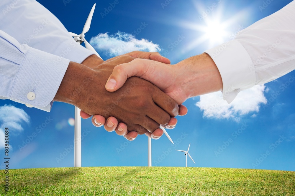 Poster composite image of close-up shot of a handshake in office
