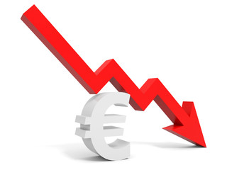 Graph down euro sign arrow.