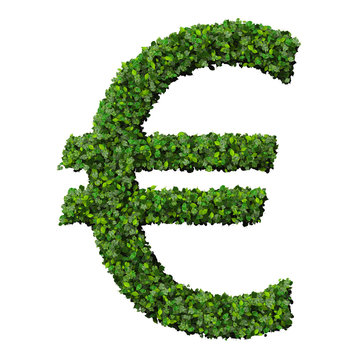 Euro (currency) symbol or sign made from green leaves.
