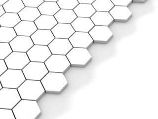 white background with hexagons and place